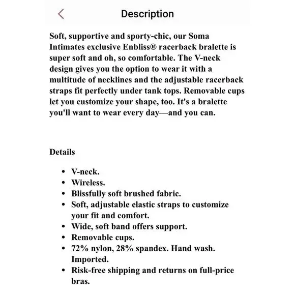 Soma Racerback Bralette NWT - Blurred Graphite - Size XL - Picture 6 of 6